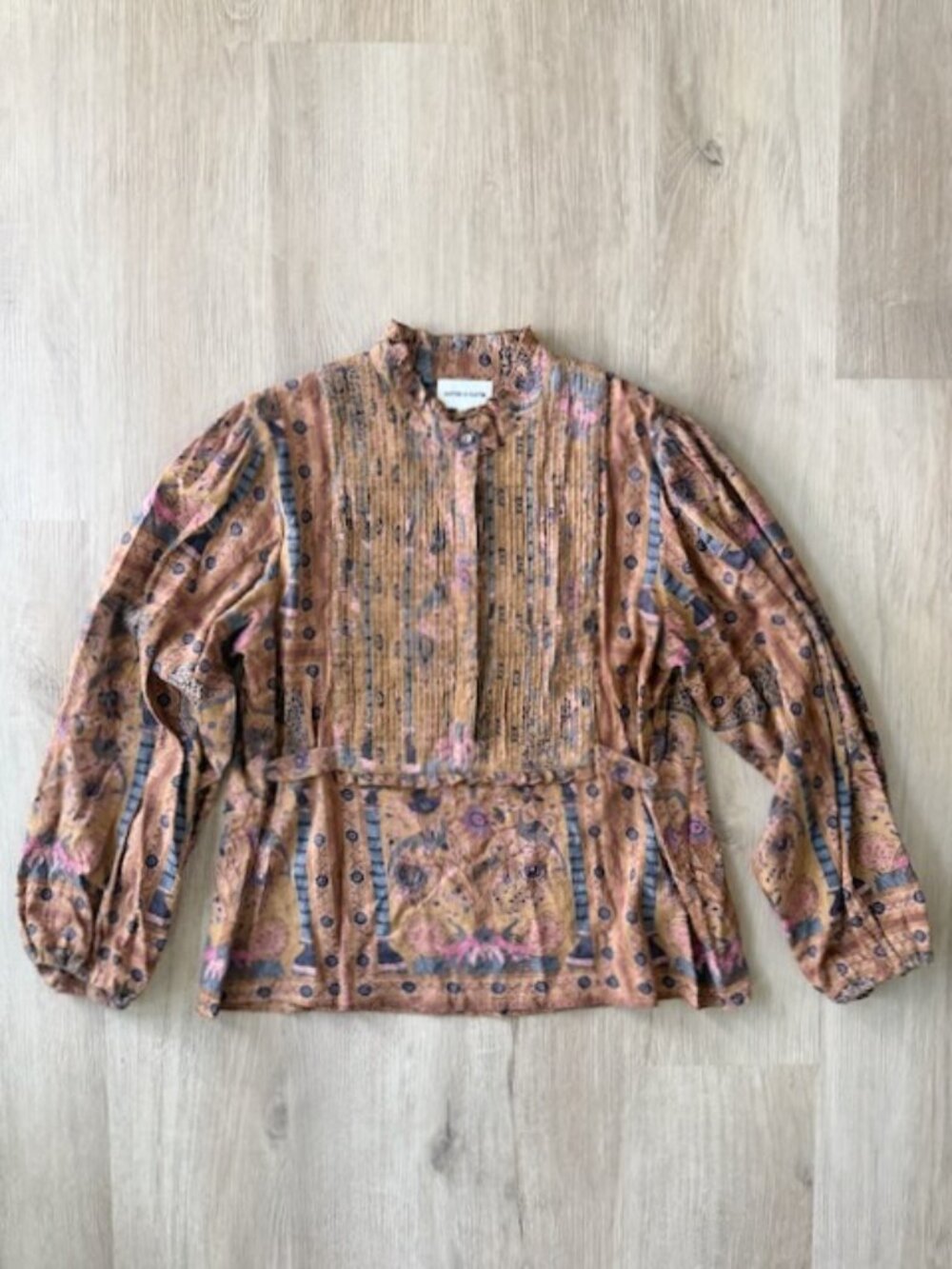 Antik Batik Pie Blouse Camel Jacquard Boho M/40